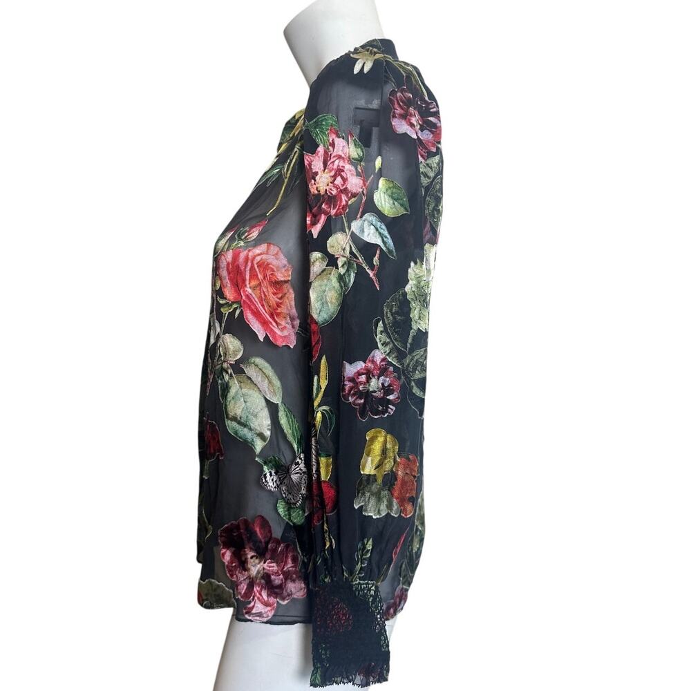 Alice + Olivia Sheer Floral Velvet Burnout Blouse Size XS - Picture 4 of 12
